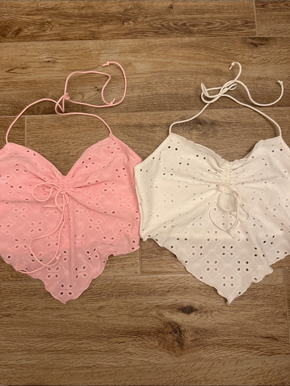 Halter Crop Tops - Pink and White